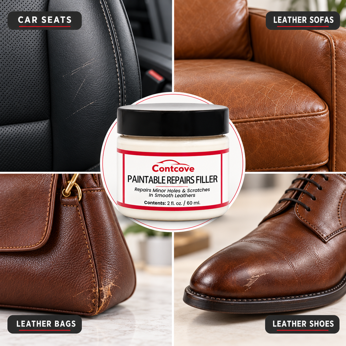 Contcove Leather Repair Filler Cream for Scratches & Minor Holes